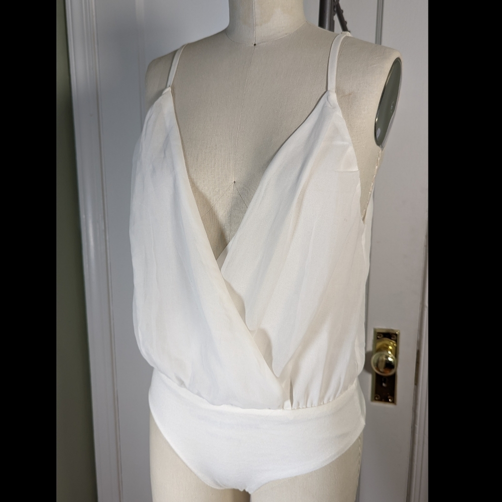 Chiffon Plunge Neck Bodysuit
